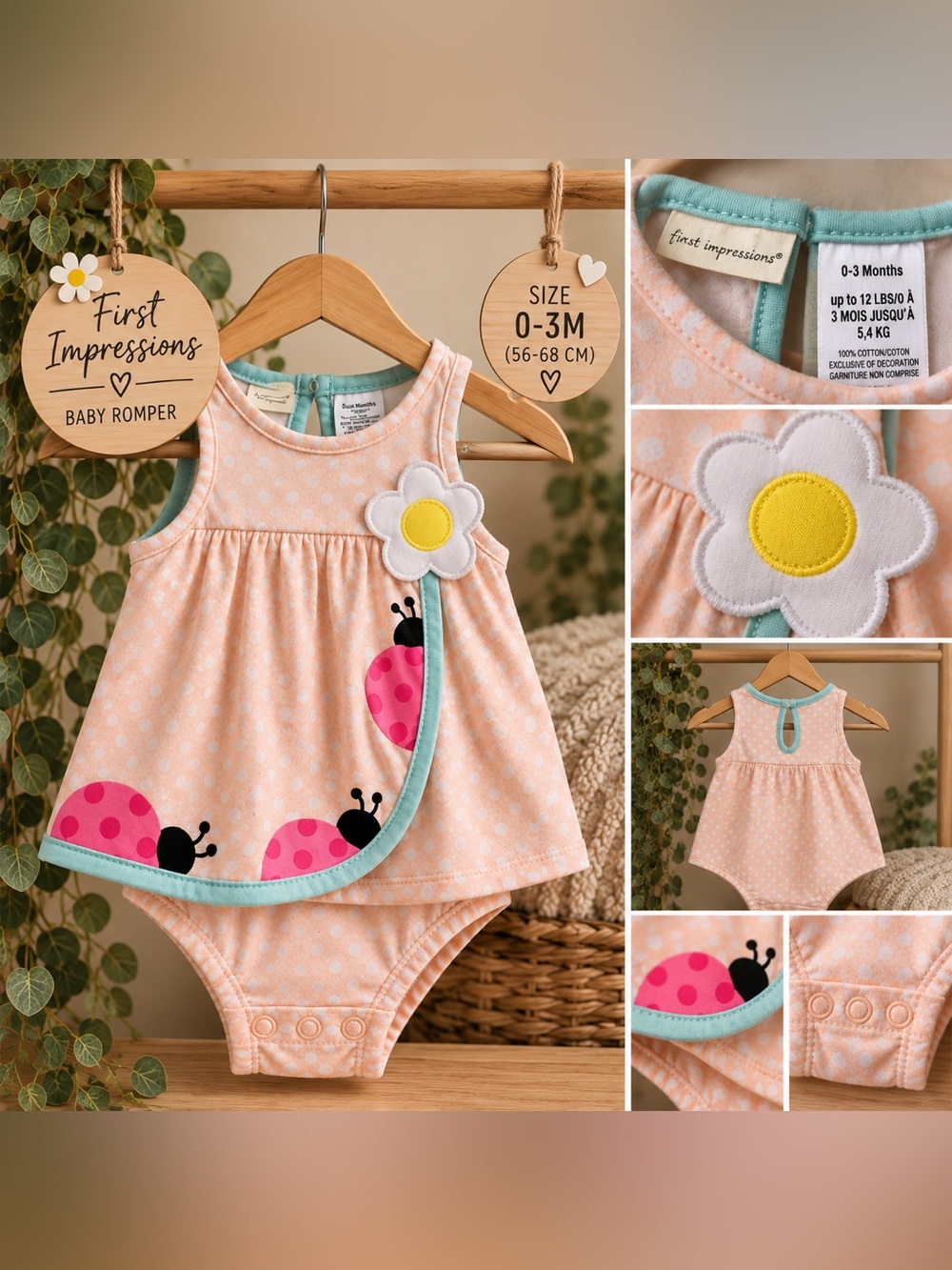 First Impressions Baby Girl Ladybug Romper 0–3M 🐞🌸